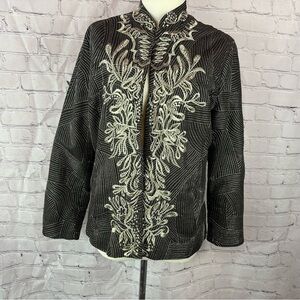 chico's Elegant Embroidered floral Women's blazer Jacket sz 2 (Large 12)